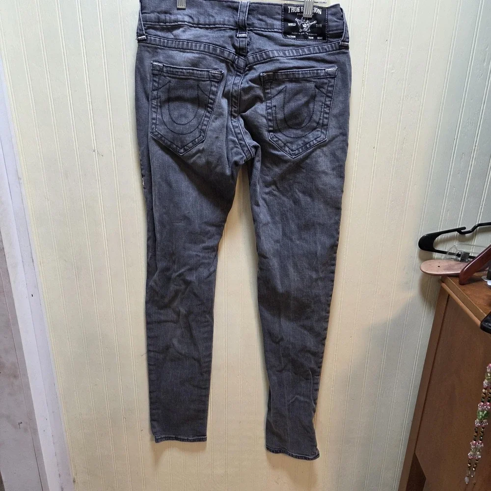 True Religion Rocco Jeans Mens 32x34 Gray Relaxed Skinny Stretch Denim Pants